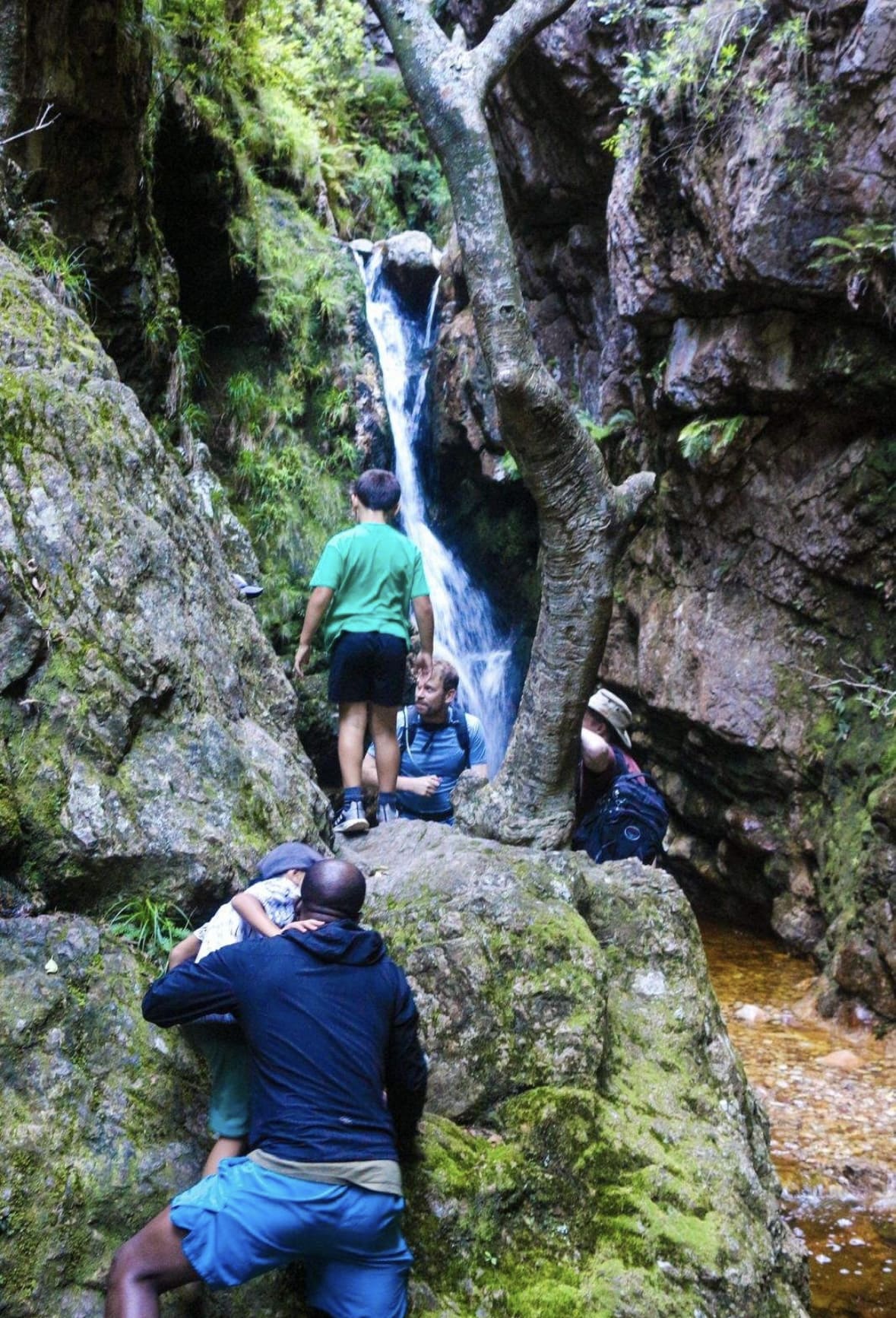 Family Group Hiking waterfall